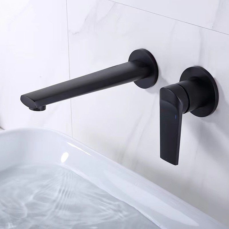 2 Holes Sink Faucet Single Lever Handle Wall-Mounted Low Arc Bathroom Faucet Clearhalo 'Bathroom Remodel & Bathroom Fixtures' 'Bathroom Sink Faucets' 'Bathroom Sinks & Faucet Components' 'bathroom_sink_faucets' 'Home Improvement' 'home_improvement' 'home_improvement_bathroom_sink_faucets' 1200x1200_5a10fba4-c966-4998-ba2e-aa7512840cf1