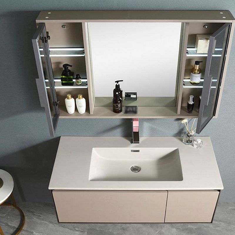 Contemporary Wooden Vanity Cabinet Mirror Bathroom Vanity Set with Storage Shelving Clearhalo 'Bathroom Remodel & Bathroom Fixtures' 'Bathroom Vanities' 'bathroom_vanities' 'Home Improvement' 'home_improvement' 'home_improvement_bathroom_vanities' 1200x1200_5a269d03-2f1e-4636-b19e-05984673a1f0