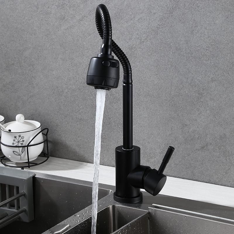 Modern 1-Handle 1-Hole Faucets Black and Silver Standard Kitchen Faucet Clearhalo 'Home Improvement' 'home_improvement' 'home_improvement_kitchen_faucets' 'Kitchen Faucets' 'Kitchen Remodel & Kitchen Fixtures' 'Kitchen Sinks & Faucet Components' 'kitchen_faucets' 1200x1200_5a3a4873-5308-4b0d-87fa-74600f18fd4f