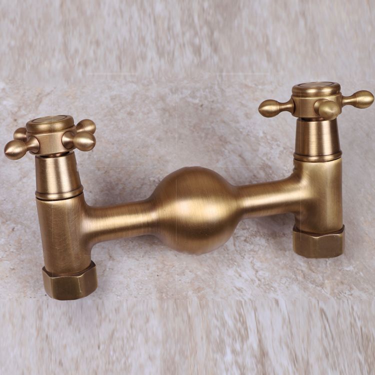 Vintage Tub Faucet Two Cross Handle Faucet Full Copper Wall Mounted Faucet Clearhalo 'Bathroom Remodel & Bathroom Fixtures' 'Bathtub Faucets' 'bathtub_faucets' 'Home Improvement' 'home_improvement' 'home_improvement_bathtub_faucets' 1200x1200_5a40ea5f-fa7b-45cc-98ac-b55ad252c3a2