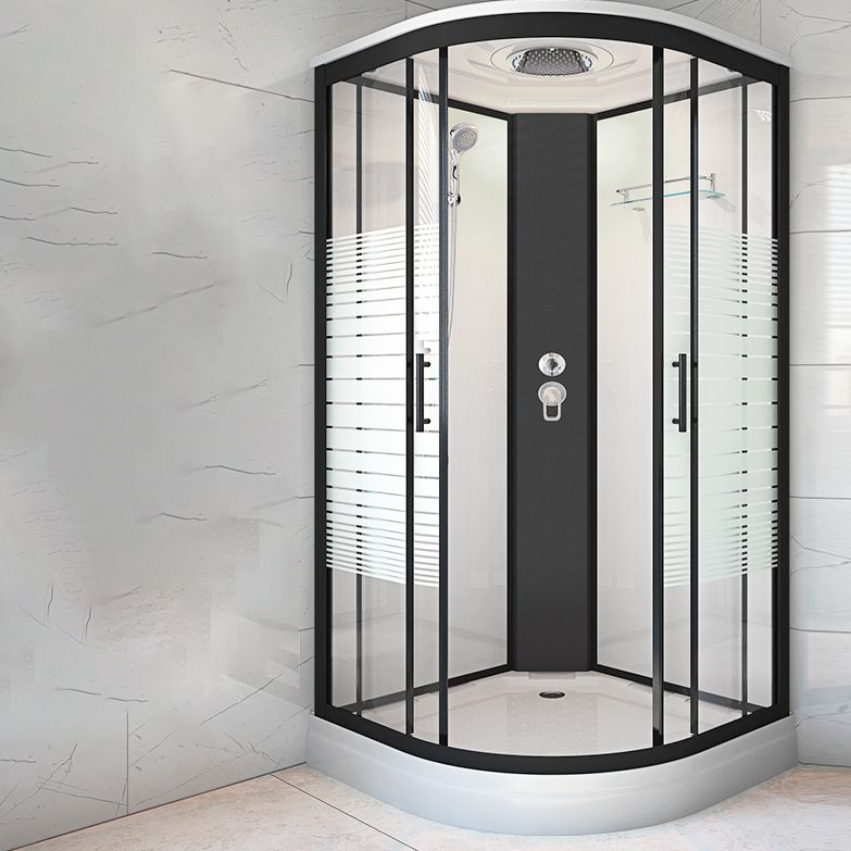 Striped Tempered Glass Shower Stall Black Double Sliding Door Shower Room Clearhalo 'Bathroom Remodel & Bathroom Fixtures' 'Home Improvement' 'home_improvement' 'home_improvement_shower_stalls_enclosures' 'Shower Stalls & Enclosures' 'shower_stalls_enclosures' 'Showers & Bathtubs' 1200x1200_5a52e766-b029-4a2b-b47f-76a1c5a7c779