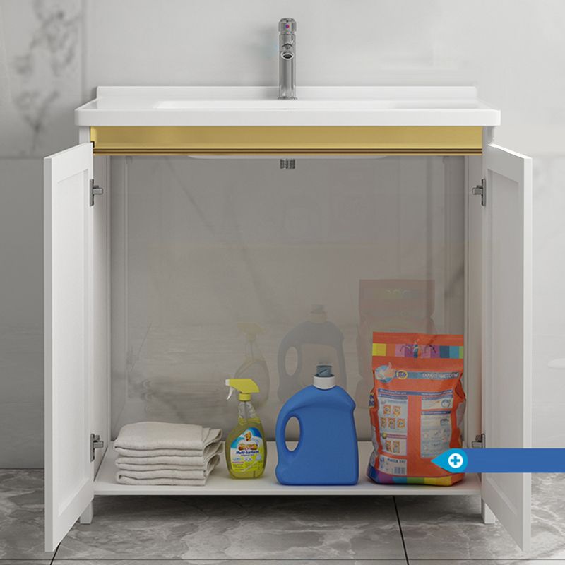 Modern White Metal Base Vanity Single Freestanding Rectangular Sink Vanity Clearhalo 'Bathroom Remodel & Bathroom Fixtures' 'Bathroom Vanities' 'bathroom_vanities' 'Home Improvement' 'home_improvement' 'home_improvement_bathroom_vanities' 1200x1200_5a532abb-1a87-433f-bd6b-79ab2add7dbe