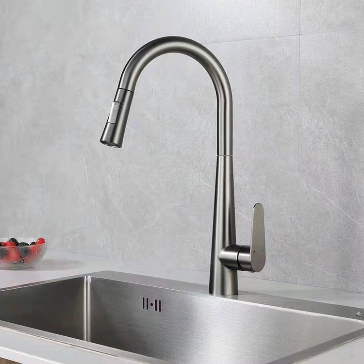 Modern Retractable Kitchen Faucet Stainless Steel 1-Handle High Arc Kitchen Faucet Clearhalo 'Home Improvement' 'home_improvement' 'home_improvement_kitchen_faucets' 'Kitchen Faucets' 'Kitchen Remodel & Kitchen Fixtures' 'Kitchen Sinks & Faucet Components' 'kitchen_faucets' 1200x1200_5a61b428-eb40-4033-a5a6-68c2b1fe7cbb