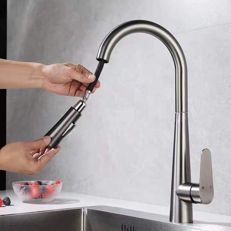 Modern Retractable Kitchen Faucet Stainless Steel 1-Handle High Arc Kitchen Faucet Clearhalo 'Home Improvement' 'home_improvement' 'home_improvement_kitchen_faucets' 'Kitchen Faucets' 'Kitchen Remodel & Kitchen Fixtures' 'Kitchen Sinks & Faucet Components' 'kitchen_faucets' 1200x1200_5a770924-e8aa-4f86-bc1e-9b0574cd4f97