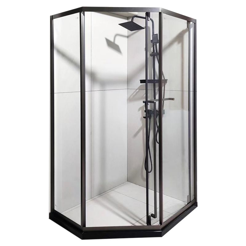 Framed Neo-Angle Shower Enclosure Single Sliding Shower Enclosure with Header Clearhalo 'Bathroom Remodel & Bathroom Fixtures' 'Home Improvement' 'home_improvement' 'home_improvement_shower_stalls_enclosures' 'Shower Stalls & Enclosures' 'shower_stalls_enclosures' 'Showers & Bathtubs' 1200x1200_5a84eb1f-3ac5-4c5f-909a-3536e5748f68