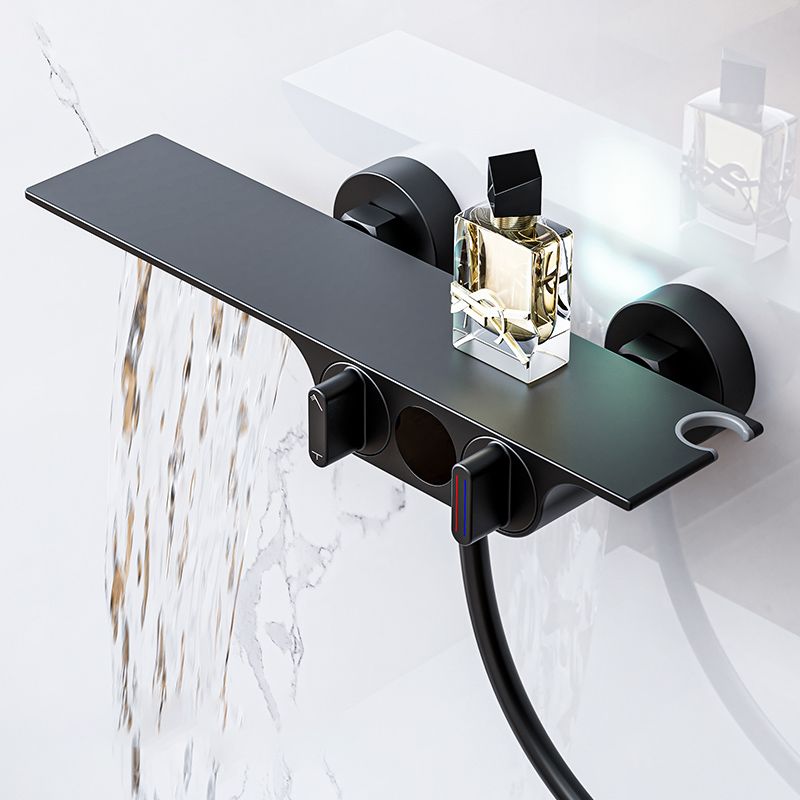 Modern Low Arc Tub Faucet Knob Handles Wall Mount Bathroom Faucet Clearhalo 'Bathroom Remodel & Bathroom Fixtures' 'Bathtub Faucets' 'bathtub_faucets' 'Home Improvement' 'home_improvement' 'home_improvement_bathtub_faucets' 1200x1200_5a90fdc9-e502-4aa5-bd50-383d9326de34