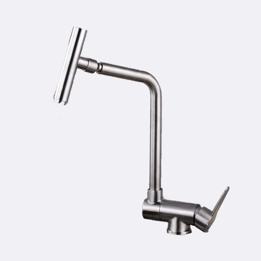 Modern Bar Faucet 1-Handle in Silver Kitchen Faucet with Supply Lines Clearhalo 'Home Improvement' 'home_improvement' 'home_improvement_kitchen_faucets' 'Kitchen Faucets' 'Kitchen Remodel & Kitchen Fixtures' 'Kitchen Sinks & Faucet Components' 'kitchen_faucets' 1200x1200_5ae0fd0d-6f58-4a03-a07a-027a1eafe3b1