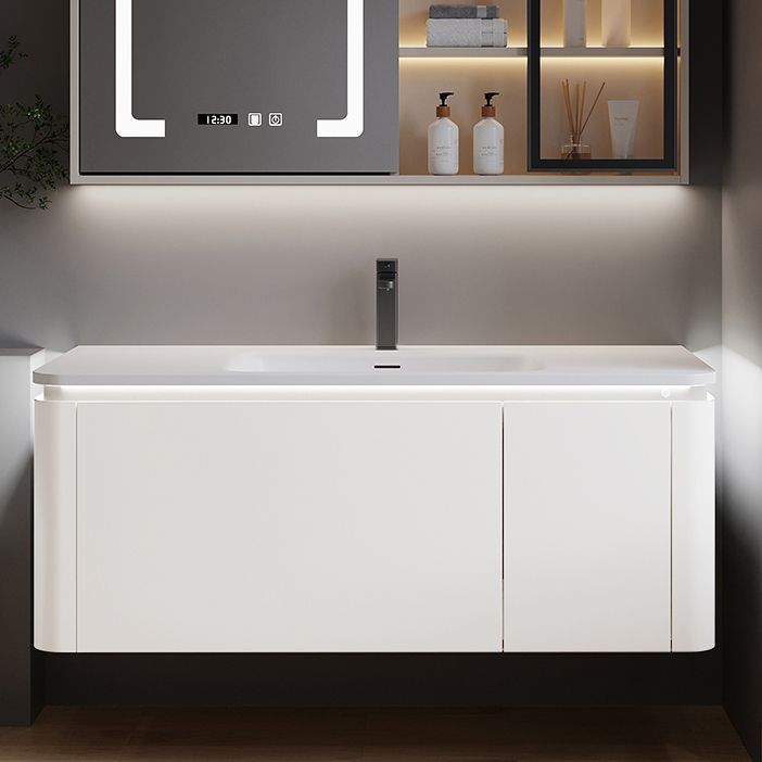 Wood Frame Vanity Rectangular Single Sink Mirror Wall-Mounted White Bathroom Vanity Clearhalo 'Bathroom Remodel & Bathroom Fixtures' 'Bathroom Vanities' 'bathroom_vanities' 'Home Improvement' 'home_improvement' 'home_improvement_bathroom_vanities' 1200x1200_5af8444b-45cb-4949-974e-8cdf594d6ce6