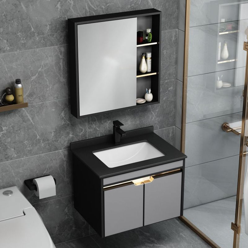 2 Doors Vanity Set Mirror Grey Wall Mount Rectangle Metal Bath Vanity with Single Sink Clearhalo 'Bathroom Remodel & Bathroom Fixtures' 'Bathroom Vanities' 'bathroom_vanities' 'Home Improvement' 'home_improvement' 'home_improvement_bathroom_vanities' 1200x1200_5b2f83cf-6271-440d-bfde-214af8e0d0cd