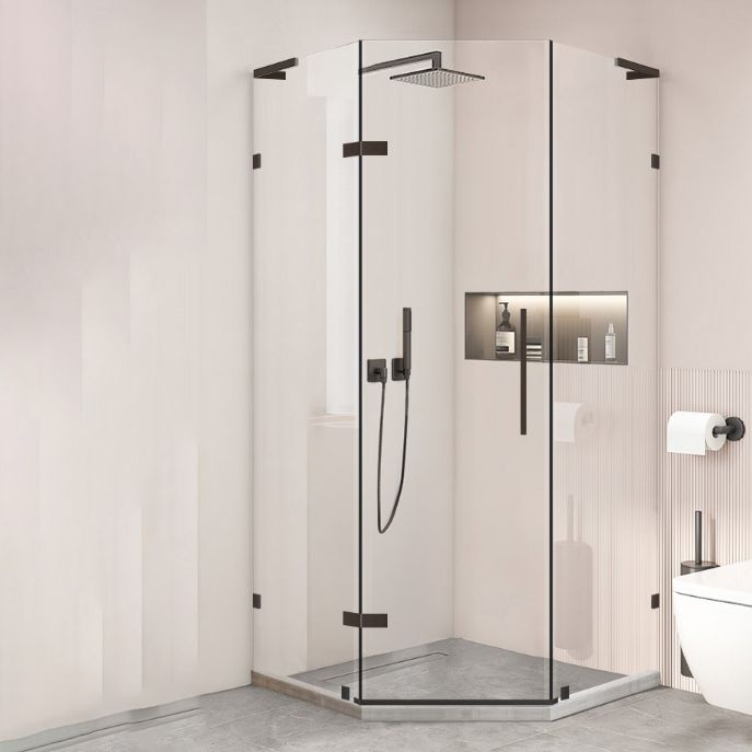 Black Semi Frameless Glass Shower Door Hinged Shower Bath Door Clearhalo 'Bathroom Remodel & Bathroom Fixtures' 'Home Improvement' 'home_improvement' 'home_improvement_shower_tub_doors' 'Shower and Tub Doors' 'shower_tub_doors' 'Showers & Bathtubs' 1200x1200_5b30a882-764d-4a06-a495-c7c56327eea4