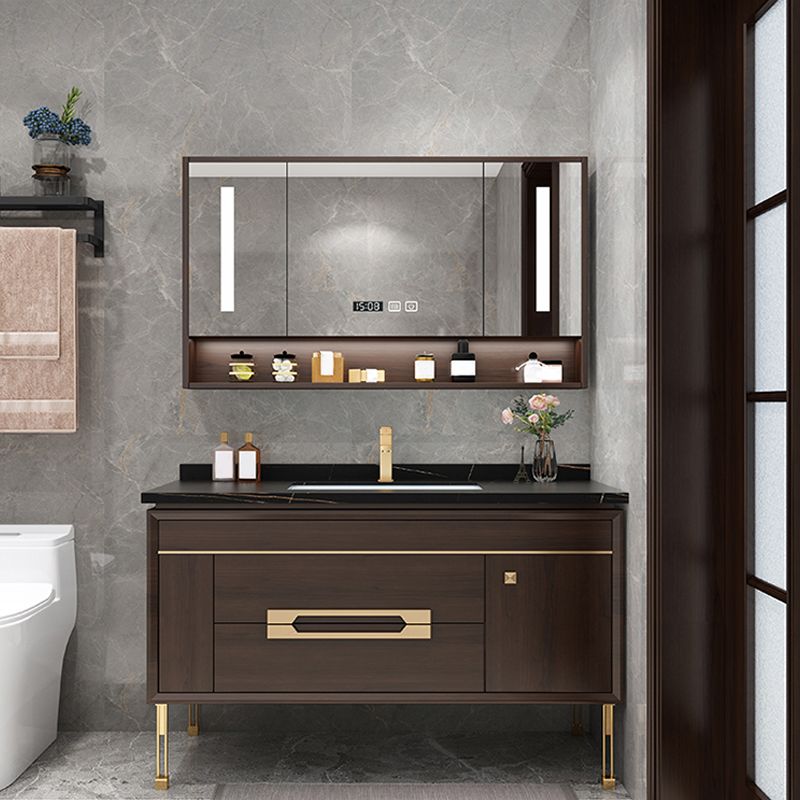 Freestanding Vanity Mirror Rectangle Single Sink Wood Frame Vanity Set with Drawers Clearhalo 'Bathroom Remodel & Bathroom Fixtures' 'Bathroom Vanities' 'bathroom_vanities' 'Home Improvement' 'home_improvement' 'home_improvement_bathroom_vanities' 1200x1200_5b5387ca-8520-4c2d-8408-5fcb89ffedef