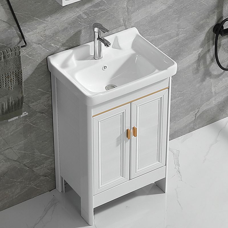 Metal Frame Vanity White 2 Doors Rectangular Single Sink Freestanding Bathroom Vanity Clearhalo 'Bathroom Remodel & Bathroom Fixtures' 'Bathroom Vanities' 'bathroom_vanities' 'Home Improvement' 'home_improvement' 'home_improvement_bathroom_vanities' 1200x1200_5b6a6acd-976b-4be7-9d72-3dd71b624146