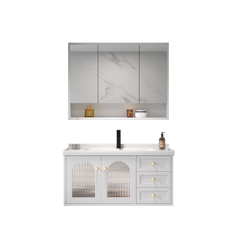 Glam Vanity White Single Sink Wall Mount Wood Frame Rectangular Mirror Bath Vanity Clearhalo 'Bathroom Remodel & Bathroom Fixtures' 'Bathroom Vanities' 'bathroom_vanities' 'Home Improvement' 'home_improvement' 'home_improvement_bathroom_vanities' 1200x1200_5b9c1bb0-123f-4a4c-9c58-60521c6e37ef