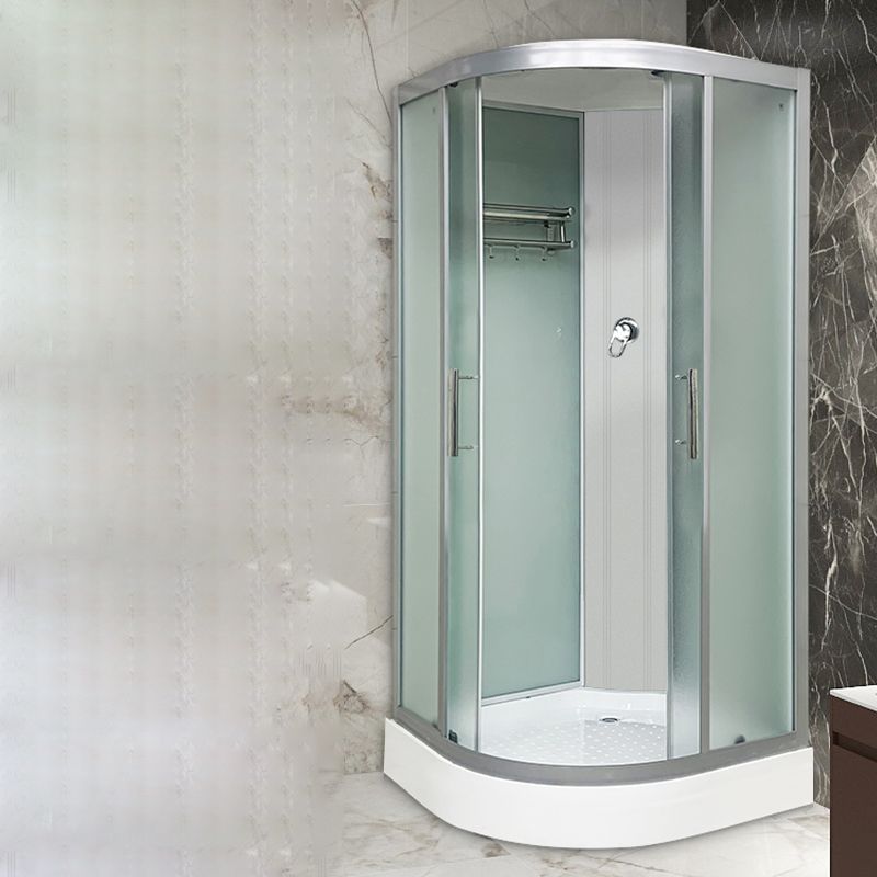 Double Sliding Rounded Shower Stall Frosted Tempered Glass Shower Kit Clearhalo 'Bathroom Remodel & Bathroom Fixtures' 'Home Improvement' 'home_improvement' 'home_improvement_shower_stalls_enclosures' 'Shower Stalls & Enclosures' 'shower_stalls_enclosures' 'Showers & Bathtubs' 1200x1200_5bccc2a3-89f8-4b5e-881a-c8a7af87aa7b