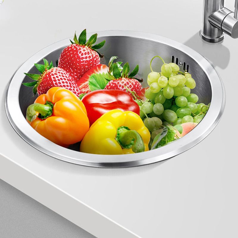 Contemporary Stainless Steel Kitchen Sink Single Bowl Round Sink with Drain Assembly Clearhalo 'Home Improvement' 'home_improvement' 'home_improvement_kitchen_sinks' 'Kitchen Remodel & Kitchen Fixtures' 'Kitchen Sinks & Faucet Components' 'Kitchen Sinks' 'kitchen_sinks' 1200x1200_5bd35b74-9453-4977-a0f5-7424e916904d