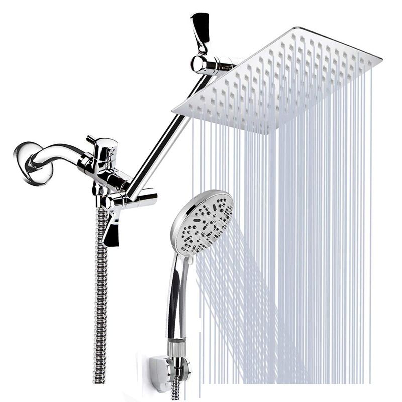 Modern Style Dual Shower Head 9-Spray Silver Wall-Mount Showerhead Clearhalo 'Bathroom Remodel & Bathroom Fixtures' 'Home Improvement' 'home_improvement' 'home_improvement_shower_heads' 'Shower Heads' 'shower_heads' 'Showers & Bathtubs Plumbing' 'Showers & Bathtubs' 1200x1200_5c5936d1-f85d-4127-ba58-9554c1dfff03
