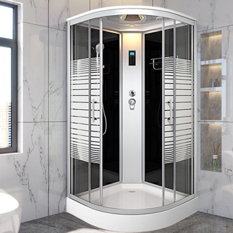 Contemporary Round Shower Stall Double Sliding Frosted Framed Shower Stall with Ceiling Clearhalo 'Bathroom Remodel & Bathroom Fixtures' 'Home Improvement' 'home_improvement' 'home_improvement_shower_stalls_enclosures' 'Shower Stalls & Enclosures' 'shower_stalls_enclosures' 'Showers & Bathtubs' 1200x1200_5c6c3493-1f20-4077-88d5-c109e558f0f7