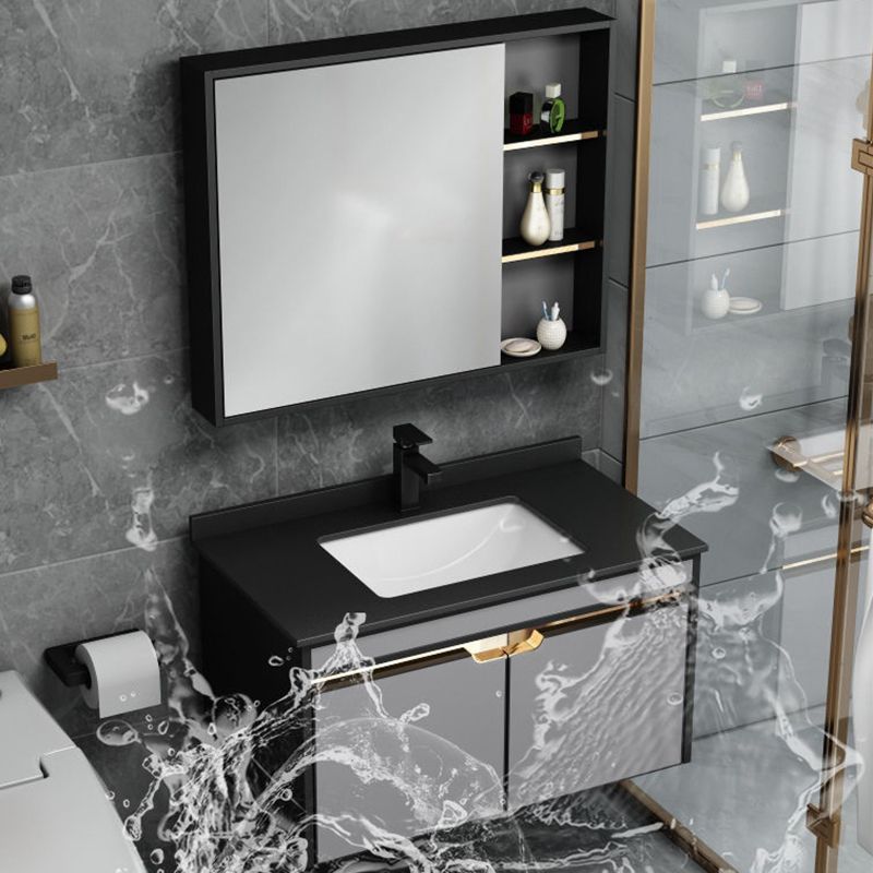 2 Doors Vanity Set Mirror Grey Wall Mount Rectangle Metal Bath Vanity with Single Sink Clearhalo 'Bathroom Remodel & Bathroom Fixtures' 'Bathroom Vanities' 'bathroom_vanities' 'Home Improvement' 'home_improvement' 'home_improvement_bathroom_vanities' 1200x1200_5c8357c0-9f7a-46b5-b2a8-e7ee78499b17