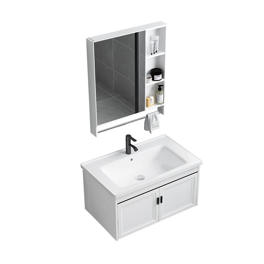 White Bath Vanity Metal Frame Wall Mounted 2 Doors Rectangular Single Sink Mirror Vanity Clearhalo 'Bathroom Remodel & Bathroom Fixtures' 'Bathroom Vanities' 'bathroom_vanities' 'Home Improvement' 'home_improvement' 'home_improvement_bathroom_vanities' 1200x1200_5c875e26-5f7c-42e2-948d-3b5aaca4d434