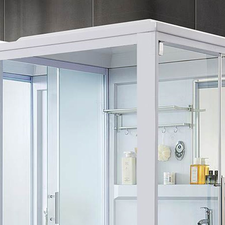 Frosted Single Sliding Shower Kit White Framed Shower Stall with Base Included Clearhalo 'Bathroom Remodel & Bathroom Fixtures' 'Home Improvement' 'home_improvement' 'home_improvement_shower_stalls_enclosures' 'Shower Stalls & Enclosures' 'shower_stalls_enclosures' 'Showers & Bathtubs' 1200x1200_5cee01ed-4003-4b46-99fc-d668a4d5e57e