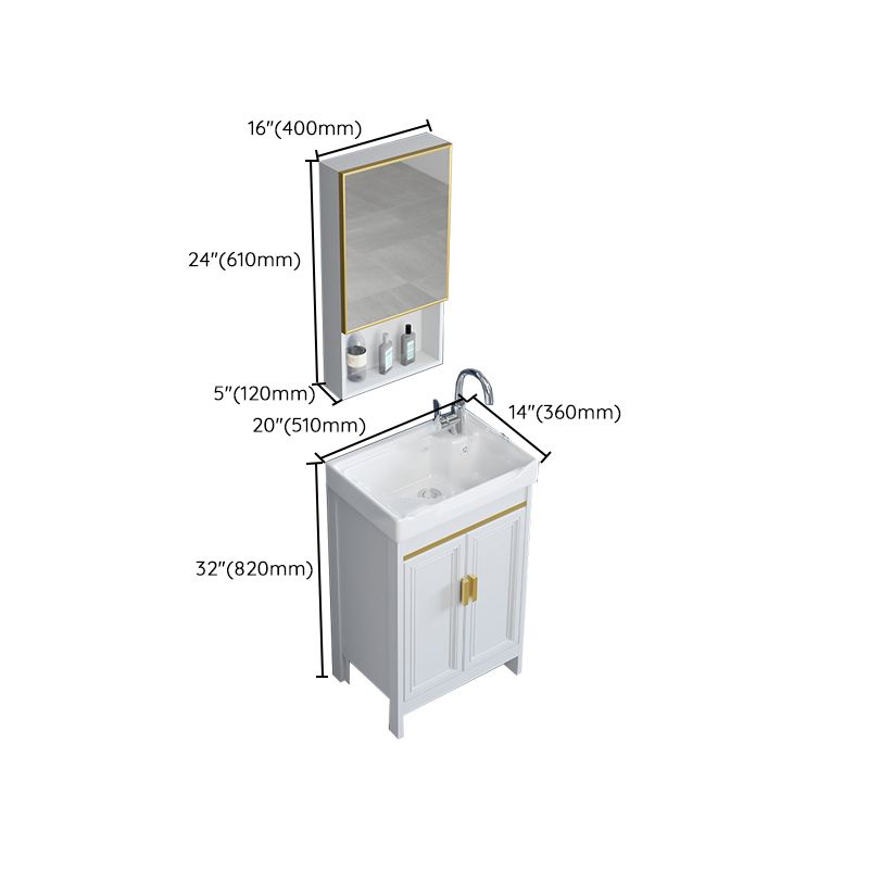 Freestanding Vanity Single Sink Metal Frame Rectangular White Mirror Vanity with Doors Clearhalo 'Bathroom Remodel & Bathroom Fixtures' 'Bathroom Vanities' 'bathroom_vanities' 'Home Improvement' 'home_improvement' 'home_improvement_bathroom_vanities' 1200x1200_5d299963-f5ce-4eb7-98c0-de50ddbc7efb