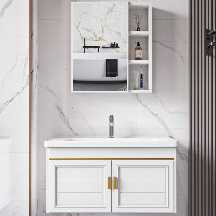 2 Doors Bath Vanity White Mirror Rectangular Single Sink Wall-Mounted Bathroom Vanity Clearhalo 'Bathroom Remodel & Bathroom Fixtures' 'Bathroom Vanities' 'bathroom_vanities' 'Home Improvement' 'home_improvement' 'home_improvement_bathroom_vanities' 1200x1200_5d34c221-6f2b-4640-95f6-f403054a6e62