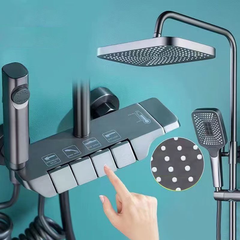 Modern Shower System Square Brass Temperature Control Wall Mounted Shower Combo Clearhalo 'Bathroom Remodel & Bathroom Fixtures' 'Home Improvement' 'home_improvement' 'home_improvement_shower_faucets' 'Shower Faucets & Systems' 'shower_faucets' 'Showers & Bathtubs Plumbing' 'Showers & Bathtubs' 1200x1200_5dc623dc-3c7f-4537-971b-3f8e0f40c246