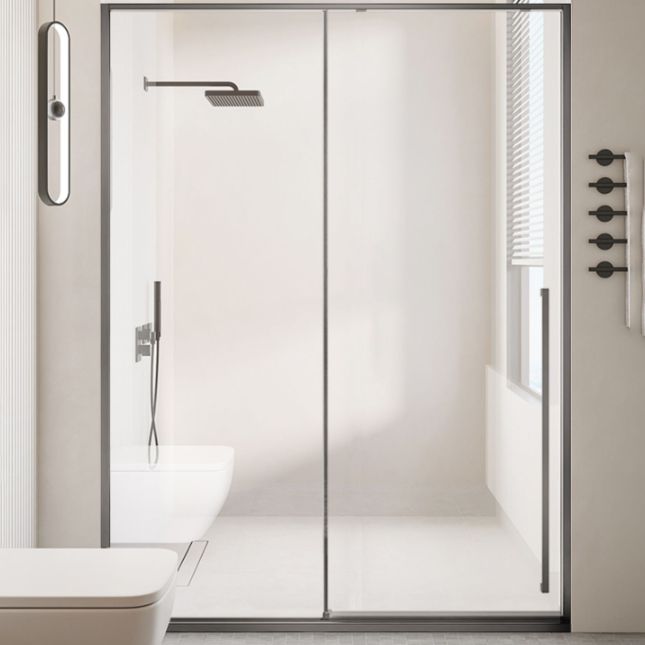 Semi Frameless Single Sliding Shower Door Tempered Glass Shower Door Clearhalo 'Bathroom Remodel & Bathroom Fixtures' 'Home Improvement' 'home_improvement' 'home_improvement_shower_tub_doors' 'Shower and Tub Doors' 'shower_tub_doors' 'Showers & Bathtubs' 1200x1200_5dfdf892-4d31-44c2-a8f6-5815253cee17