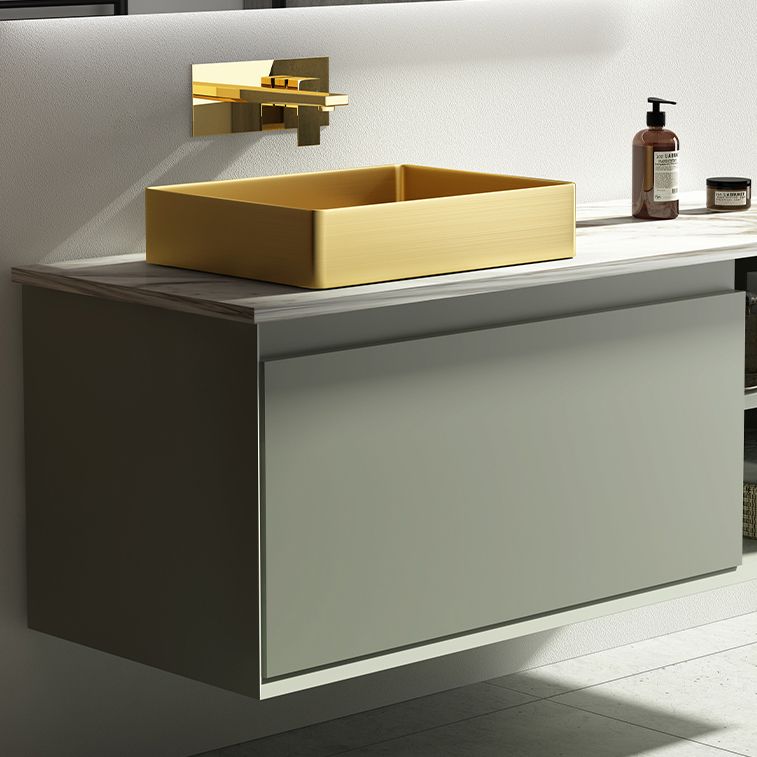 Modern Vessel Sink Metal Rectangular with Pop-Up Drain Vessel Bathroom ...