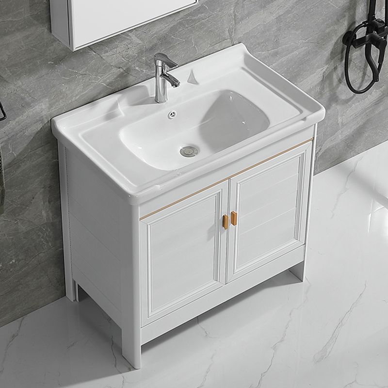 Metal Frame Vanity White 2 Doors Rectangular Single Sink Freestanding Bathroom Vanity Clearhalo 'Bathroom Remodel & Bathroom Fixtures' 'Bathroom Vanities' 'bathroom_vanities' 'Home Improvement' 'home_improvement' 'home_improvement_bathroom_vanities' 1200x1200_5eac5a61-459d-4119-a993-1650a84ed5d1