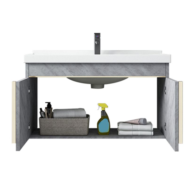 Glam Sink Vanity Wall-Mounted 2 Doors Rectangle Single Bathroom Sink Vanity with Mirror Clearhalo 'Bathroom Remodel & Bathroom Fixtures' 'Bathroom Vanities' 'bathroom_vanities' 'Home Improvement' 'home_improvement' 'home_improvement_bathroom_vanities' 1200x1200_5f40258e-db5b-4e6c-b751-69efc9ca505c