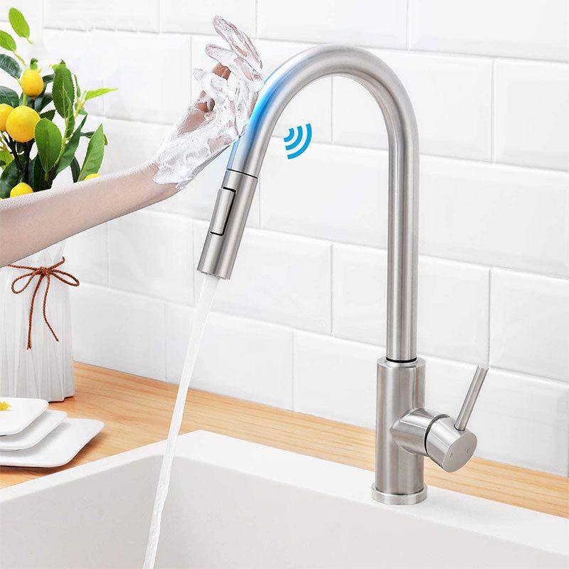 Pull Down Sprayer Kitchen Faucet Touch Sensor 304 Stainless Steel High Arc Kitchen Faucet Clearhalo 'Home Improvement' 'home_improvement' 'home_improvement_kitchen_faucets' 'Kitchen Faucets' 'Kitchen Remodel & Kitchen Fixtures' 'Kitchen Sinks & Faucet Components' 'kitchen_faucets' 1200x1200_5f454541-6b61-4e08-ad6a-1665b4c3387d