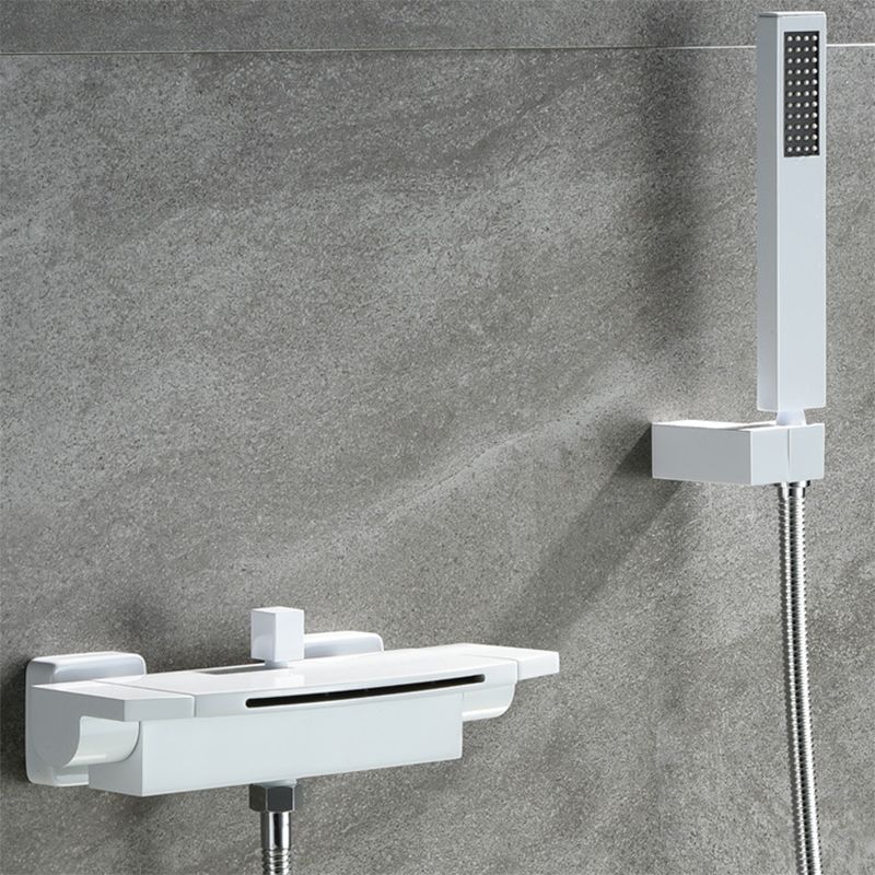 Modern Wall Mounted Metal Tub Filler Double Handles Waterfall Tub Faucet Trim Clearhalo 'Bathroom Remodel & Bathroom Fixtures' 'Bathtub Faucets' 'bathtub_faucets' 'Home Improvement' 'home_improvement' 'home_improvement_bathtub_faucets' 1200x1200_5f758b78-17a4-4bb1-942a-2fd623b448e1