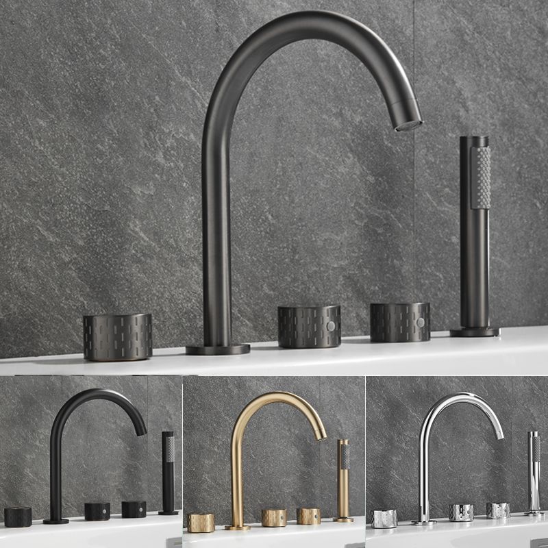 Contemporary Deck Mounted Copper Tub Faucet Low Arc Roman Tub Faucet Set Clearhalo 'Bathroom Remodel & Bathroom Fixtures' 'Bathtub Faucets' 'bathtub_faucets' 'Home Improvement' 'home_improvement' 'home_improvement_bathtub_faucets' 1200x1200_5fa82fd4-0b0c-4c52-a77d-b9bac7b3ae2b