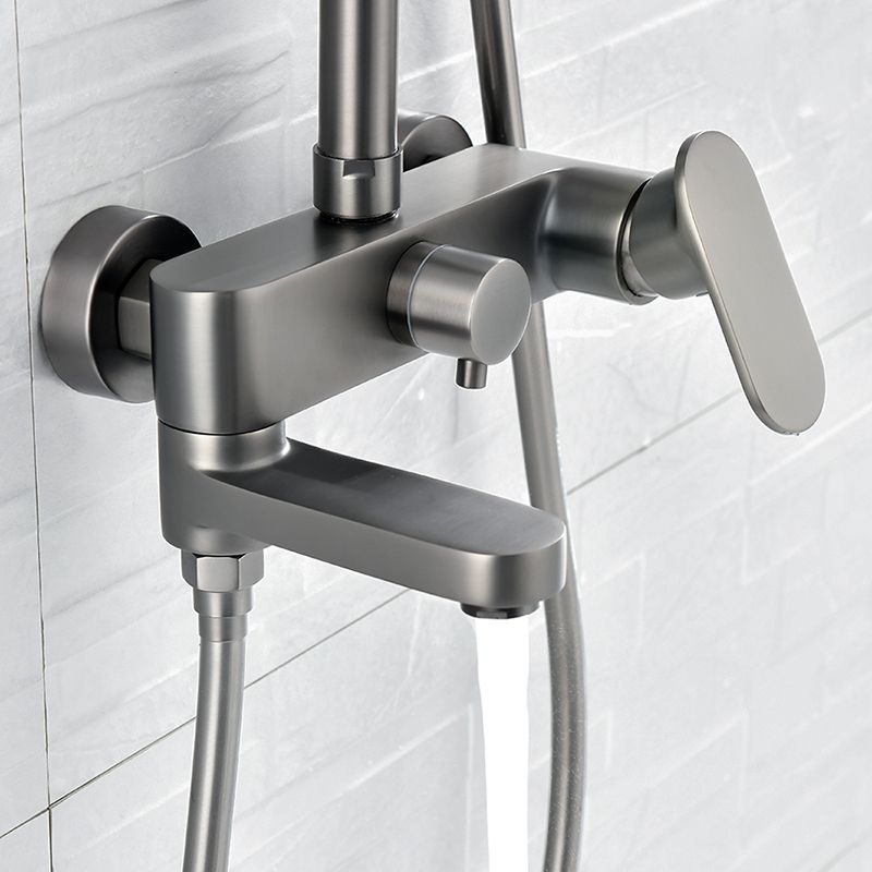 Square Shower System Wall Mount Shower Arm Grey Shower System with Shower Hose Clearhalo 'Bathroom Remodel & Bathroom Fixtures' 'Home Improvement' 'home_improvement' 'home_improvement_shower_faucets' 'Shower Faucets & Systems' 'shower_faucets' 'Showers & Bathtubs Plumbing' 'Showers & Bathtubs' 1200x1200_5fb2aff9-ddd8-43cb-9f67-9c563e3ef053