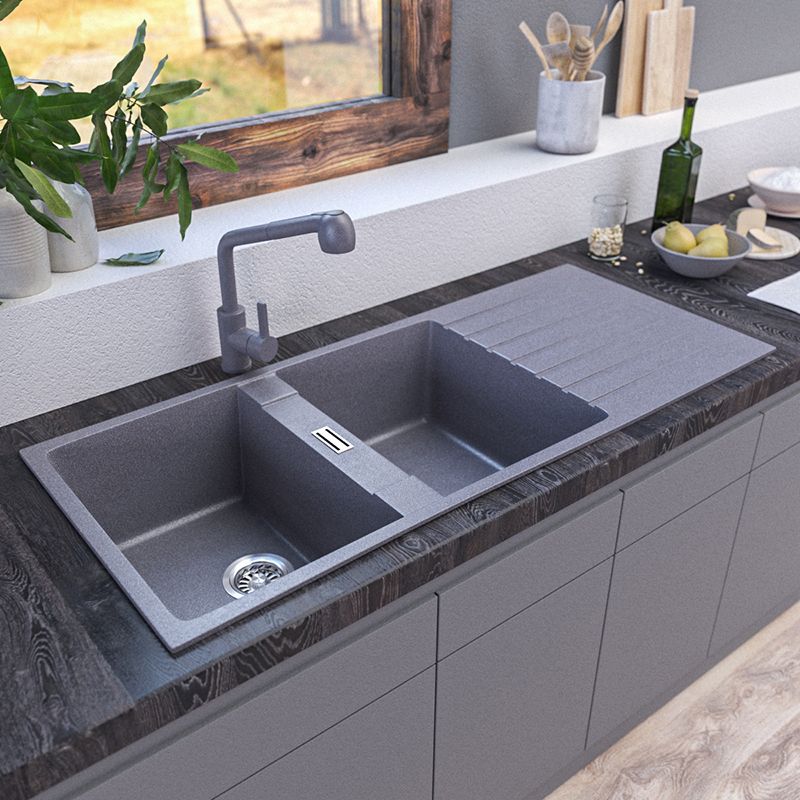 Contemporary Kitchen Sink Square Double Sink with Drain Assembly(Not Included Faucet) Clearhalo 'Home Improvement' 'home_improvement' 'home_improvement_kitchen_sinks' 'Kitchen Remodel & Kitchen Fixtures' 'Kitchen Sinks & Faucet Components' 'Kitchen Sinks' 'kitchen_sinks' 1200x1200_5fc30d41-2724-47f3-b58d-b01f69052e75