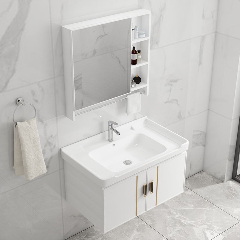 Vanity Sink White Wall Mounted Drawers Doors Faucet Ceramic Sink Vanity with Mirror Clearhalo 'Bathroom Remodel & Bathroom Fixtures' 'Bathroom Vanities' 'bathroom_vanities' 'Home Improvement' 'home_improvement' 'home_improvement_bathroom_vanities' 1200x1200_5fce71e2-5d4c-4612-bf3b-0550c241139d