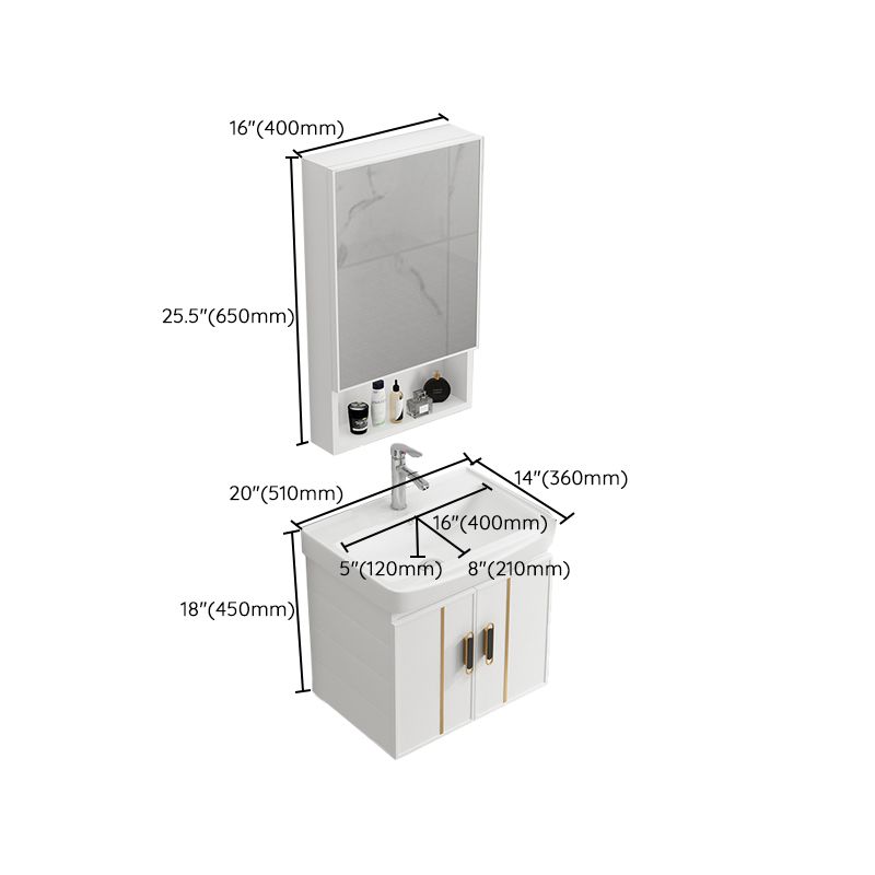 Modern Wall-mounted White Sink Ceramic Faucet Drawers Vanity Set with Mirror Clearhalo 'Bathroom Remodel & Bathroom Fixtures' 'Bathroom Vanities' 'bathroom_vanities' 'Home Improvement' 'home_improvement' 'home_improvement_bathroom_vanities' 1200x1200_5ff44499-385e-47ab-be7c-77ff7f46c5c1