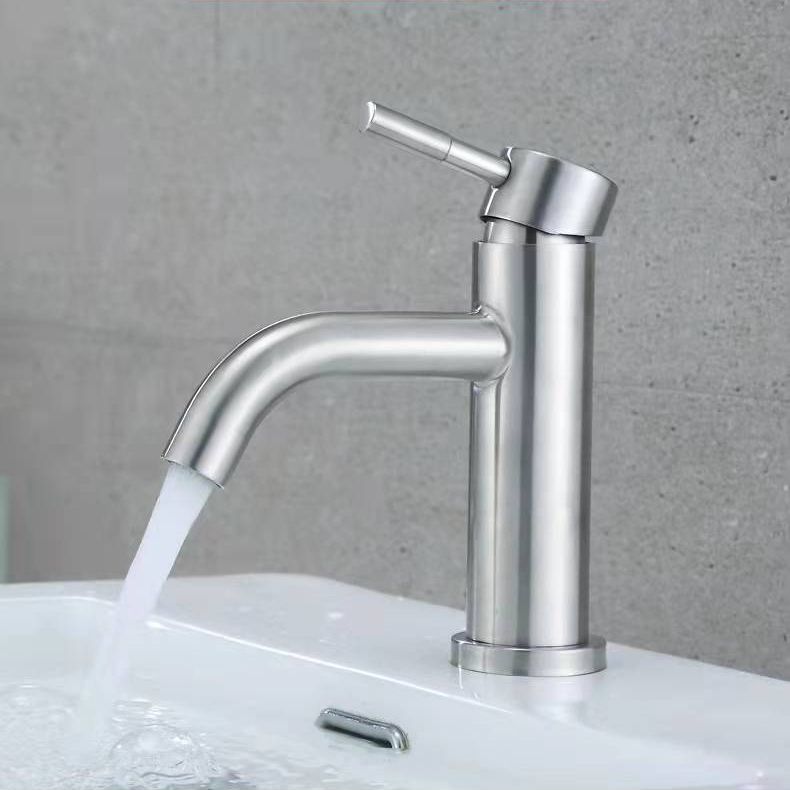 Stainless Steel Bathroom Faucet Chrome Lever Handle Sink Faucet with 1 Hole Clearhalo 'Bathroom Remodel & Bathroom Fixtures' 'Bathroom Sink Faucets' 'Bathroom Sinks & Faucet Components' 'bathroom_sink_faucets' 'Home Improvement' 'home_improvement' 'home_improvement_bathroom_sink_faucets' 1200x1200_5fffde14-d7fb-4a5b-91df-c59a0830105e