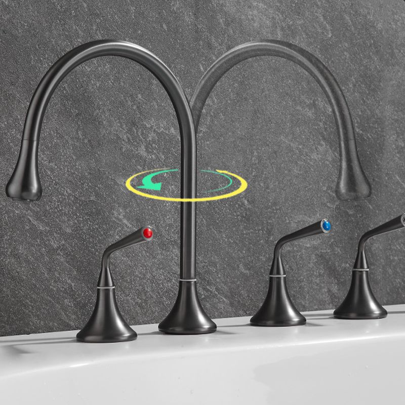 Modern Deck Mounted Metal Tub Filler Three Handles High Arch Faucet Clearhalo 'Bathroom Remodel & Bathroom Fixtures' 'Bathtub Faucets' 'bathtub_faucets' 'Home Improvement' 'home_improvement' 'home_improvement_bathtub_faucets' 1200x1200_600f9630-45f8-489d-9230-6223e3cb521c
