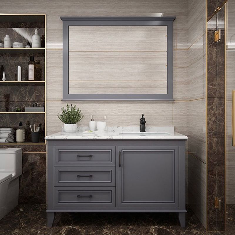Modern Gray Sink Vanity Freestanding Wooden Bathroom Vanity with Drawers Clearhalo 'Bathroom Remodel & Bathroom Fixtures' 'Bathroom Vanities' 'bathroom_vanities' 'Home Improvement' 'home_improvement' 'home_improvement_bathroom_vanities' 1200x1200_6011c39b-0162-47e8-bfee-3a4c2d5e34e9