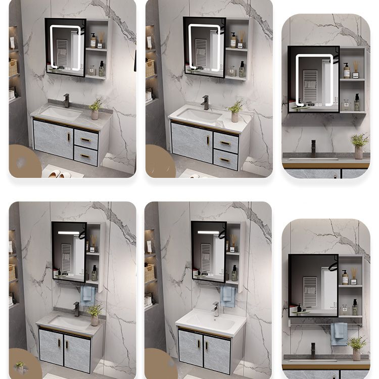 Metal Glam Sink Vanity Wall Mount Bathroom Vanity Set with Mirror Clearhalo 'Bathroom Remodel & Bathroom Fixtures' 'Bathroom Vanities' 'bathroom_vanities' 'Home Improvement' 'home_improvement' 'home_improvement_bathroom_vanities' 1200x1200_60424d1e-71de-4aa1-8875-3c47287b8281