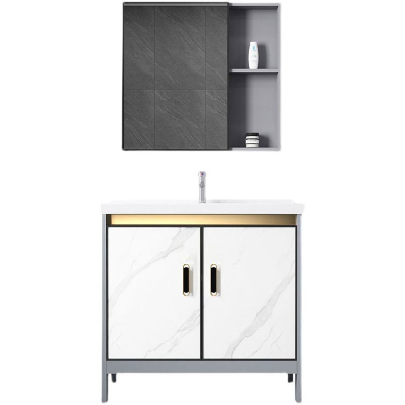 White Vanity Set Single Sink Freestanding Metal Mirror Bathroom Vanity with Faucet Clearhalo 'Bathroom Remodel & Bathroom Fixtures' 'Bathroom Vanities' 'bathroom_vanities' 'Home Improvement' 'home_improvement' 'home_improvement_bathroom_vanities' 1200x1200_604770e8-cb82-41c8-a941-ff7af2e8ea71