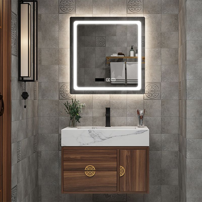 Wood Frame Vanity 2 Drawers Wall Mount Single Sink Rectangle Bathroom Vanity with Mirror Clearhalo 'Bathroom Remodel & Bathroom Fixtures' 'Bathroom Vanities' 'bathroom_vanities' 'Home Improvement' 'home_improvement' 'home_improvement_bathroom_vanities' 1200x1200_60761976-2d0e-4936-a294-aa6e403471f2