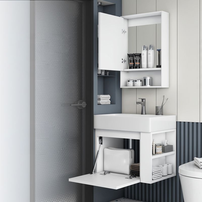 Wall Mount Rectangular Bathroom Vanity Glam White Ceramic Single Vanity Set Clearhalo 'Bathroom Remodel & Bathroom Fixtures' 'Bathroom Vanities' 'bathroom_vanities' 'Home Improvement' 'home_improvement' 'home_improvement_bathroom_vanities' 1200x1200_608d5e18-523f-4fd9-b6ce-f4ad76a2268d