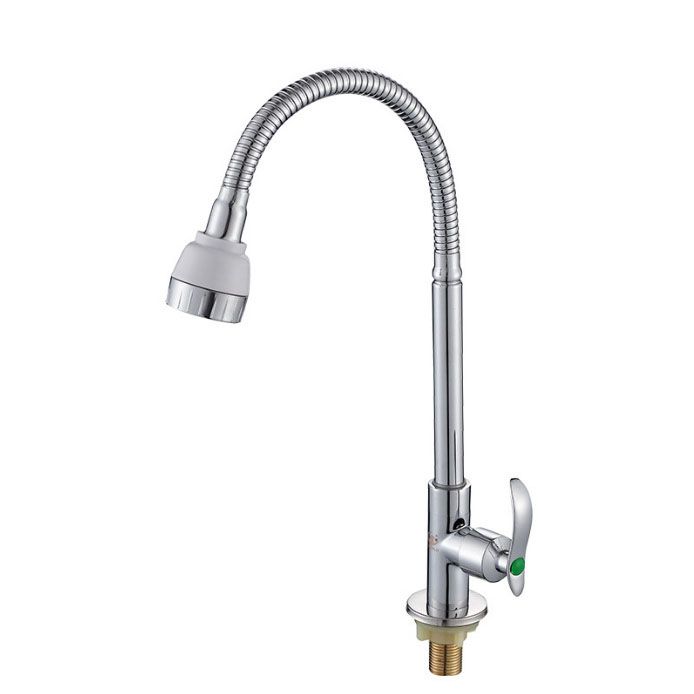 Modern 1-Hold Kitchen Faucet Single Handle Water Faucet in Chrome Clearhalo 'Home Improvement' 'home_improvement' 'home_improvement_kitchen_faucets' 'Kitchen Faucets' 'Kitchen Remodel & Kitchen Fixtures' 'Kitchen Sinks & Faucet Components' 'kitchen_faucets' 1200x1200_609b09ec-a135-4233-bfbe-acbc5a74b42e