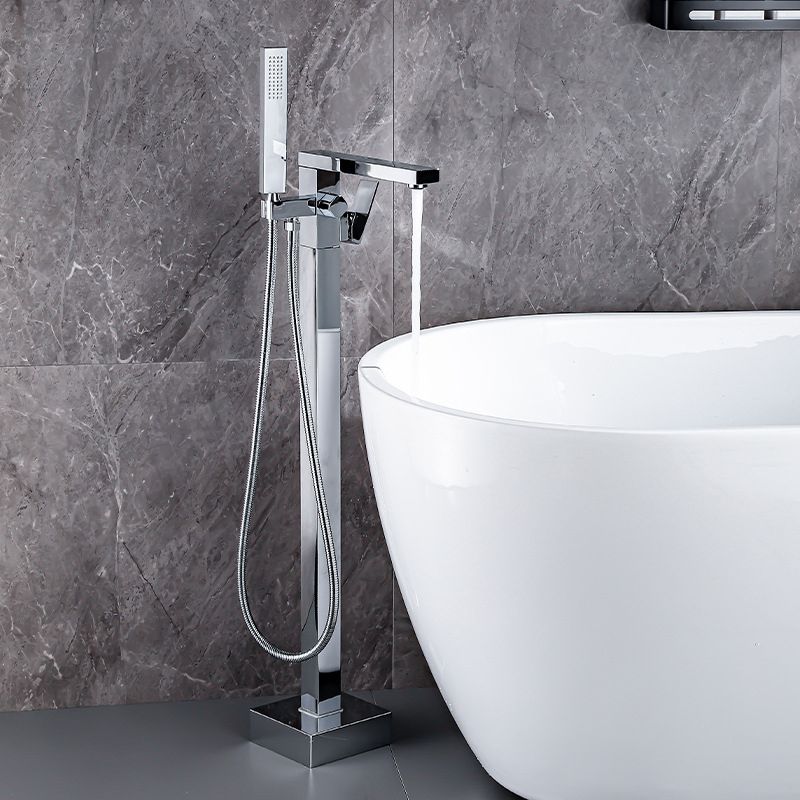 Contemporary Freestanding Tub Filler Brass Tub Filler with Hand-shower Clearhalo 'Bathroom Remodel & Bathroom Fixtures' 'Bathtub Faucets' 'bathtub_faucets' 'Home Improvement' 'home_improvement' 'home_improvement_bathtub_faucets' 1200x1200_60b37c06-a873-4d65-92ec-3bb72b533857