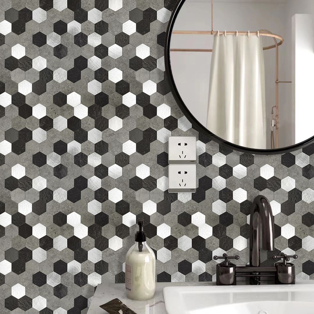 Hexagonal Mosaic Tile Metal Peel and Stick Tiles for Kitchen and Bathroom, 11.8"x 11.8" Clearhalo 'Flooring 'Home Improvement' 'home_improvement' 'home_improvement_peel_stick_blacksplash' 'Peel & Stick Backsplash Tile' 'peel_stick_blacksplash' 'Walls & Ceilings' Walls and Ceiling' 1200x1200_60c617eb-e66b-4f71-b9fd-bf0496062586