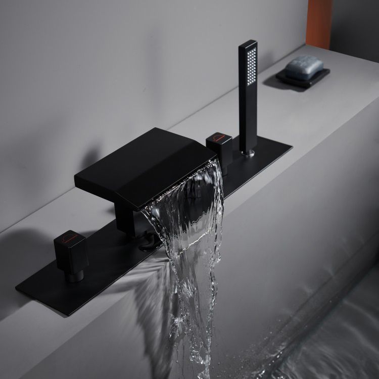 Modern Bath Faucet Trim Brass with Handheld Shower Deck-Mount Roman Bathtub Faucet Clearhalo 'Bathroom Remodel & Bathroom Fixtures' 'Bathtub Faucets' 'bathtub_faucets' 'Home Improvement' 'home_improvement' 'home_improvement_bathtub_faucets' 1200x1200_60e09baf-21a2-40c6-875e-ba43060c6950