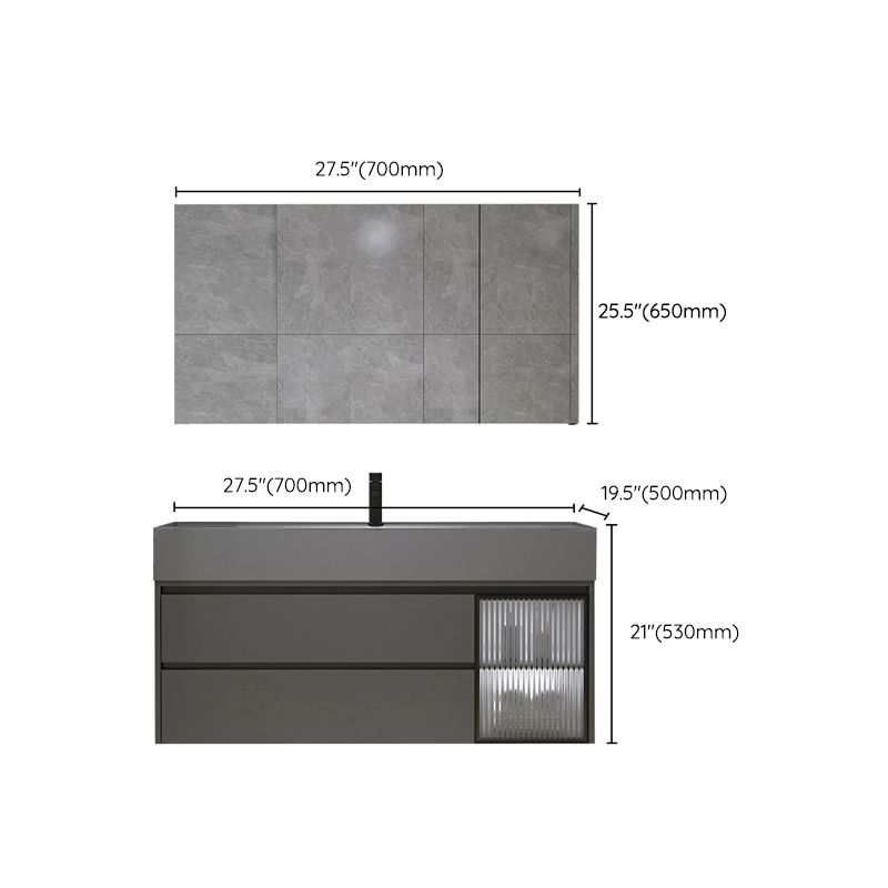 Wood Frame Bathroom Vanity Grey 2 Drawers Single Sink Mirror Wall Mount Rectangular Vanity Clearhalo 'Bathroom Remodel & Bathroom Fixtures' 'Bathroom Vanities' 'bathroom_vanities' 'Home Improvement' 'home_improvement' 'home_improvement_bathroom_vanities' 1200x1200_60f23f9d-47b2-4b5c-b6c6-8f3f3d8abe40